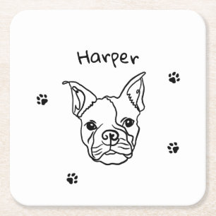 Chique Franse Bulldog Line Art: Bewerken Jouw teks Kartonnen Onderzetters