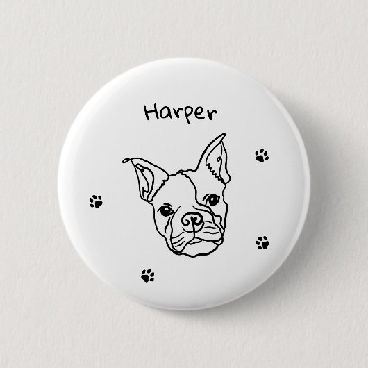 Chique Franse Bulldog Line Art: Bewerken Jouw teks Ronde Button 5,7 Cm (Voorkant)