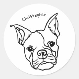 Chique Franse Bulldog Line Art: Bewerken Jouw teks Ronde Sticker
