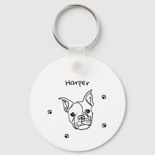 Chique Franse Bulldog Line Art: Bewerken Jouw teks Sleutelhanger