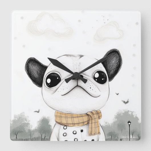 Chique Franse Bulldog Wandklok (Voorkant)