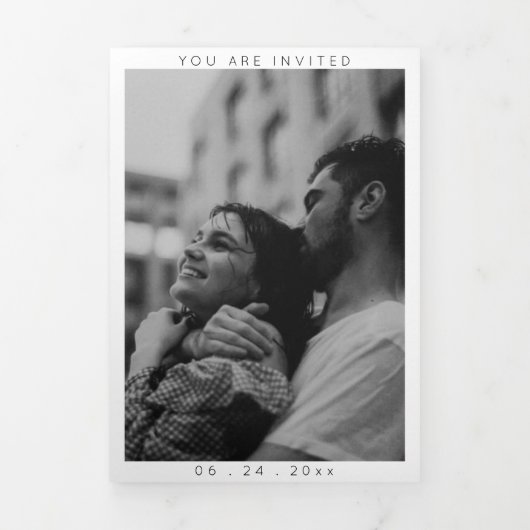 Chique franse foto alles in een bruiloft uitnodigi drieluik kaart (Cover)