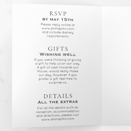 Chique franse foto alles in een bruiloft uitnodigi drieluik kaart (Binnenzijde eerst)