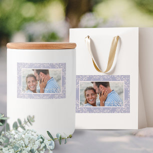 Chique Franse Lila thema foto bruiloft labels Voedselcontainer Etiket