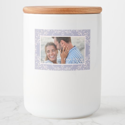 Chique Franse Lila thema foto bruiloft labels Voedselcontainer Etiket (Voorkant)