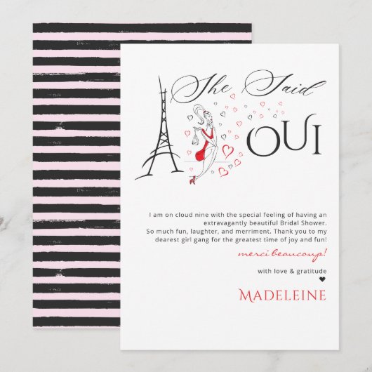 Chique Franse Parijse Zij Zei Oui Bruidsfeest Bedankkaart (Voorkant / Achterkant)