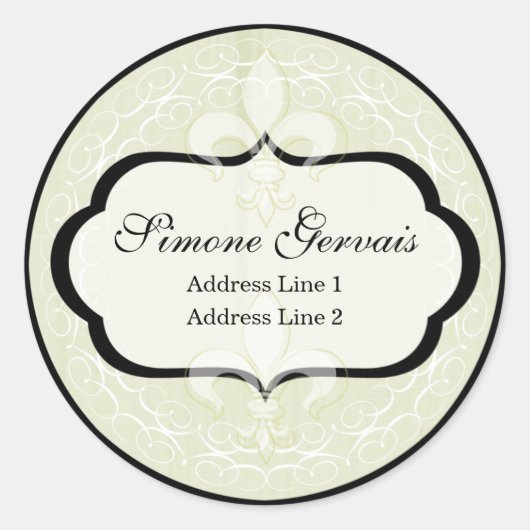 Chique Franse Romance Adreslabel in Groenen Ronde Sticker (Voorkant)