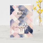 Chique Franse Roze Blauwe Cadeautassen Strik Verja Kaart (Gele Bloem)