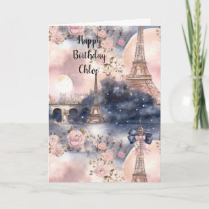 Chique Franse Roze Blauwe Parijs Eiffeltoren Verja Kaart