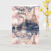 Chique Franse Roze Blauwe Parijs Eiffeltoren Verja Kaart (Gele Bloem)
