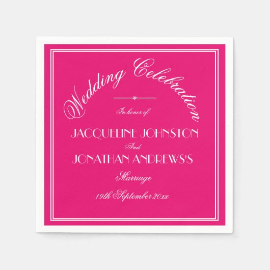 Chique Fuchsia Bruiloft Elegante Witte Script Name Servet (Voorkant)