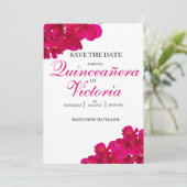 Chique Fuchsia & Hot Pink Rozen Quinceañera Save The Date (Staand voorkant)