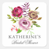 Chique Fuchsia Roze Bloemige Bruidsdouche Vierkante Sticker (Voorkant)