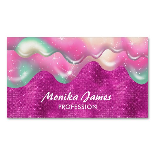 Chique Fuchsia Roze Sweet Drip Faux Glitter Monogr Magnetisch Visitekaartje (Voorkant)