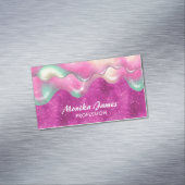 Chique Fuchsia Roze Sweet Drip Faux Glitter Monogr Magnetisch Visitekaartje (Voorbeeld)