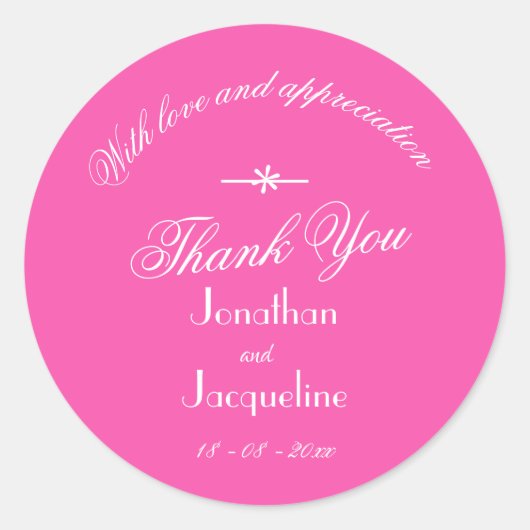 Chique Fuchsia Roze Witte Script 'Dank je wel' Tro Ronde Sticker (Voorkant)