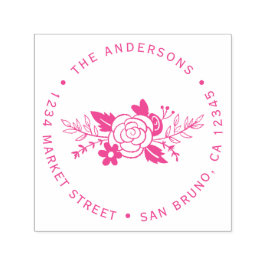Chique Fuchsia Rozen Ronde Typografie Retouradres Zelfinktende Stempel
