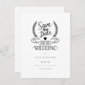 Chique Garland Script Zwart-wit Save the Date Aankondigingskaart (Voorkant / Achterkant)