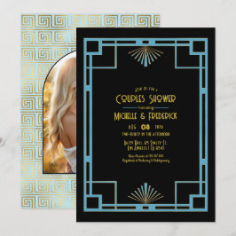 Chique Gatsby Art Deco Blauwe & Gouden Koppels Bru Kaart