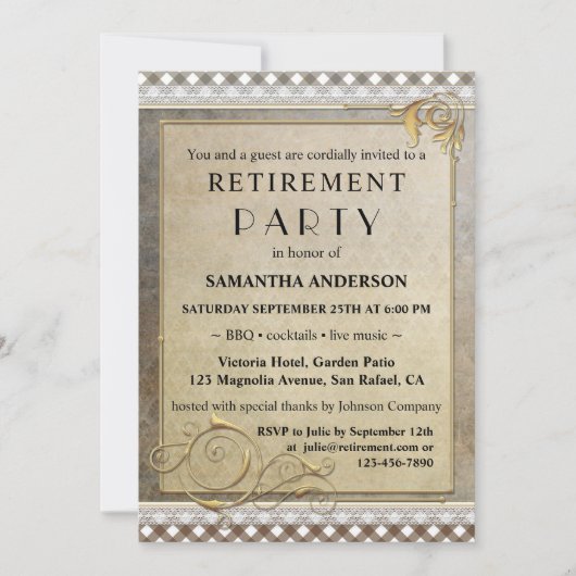 Chique Gatsby BBQ Pensioen Party Uitnodiging (Voorkant)