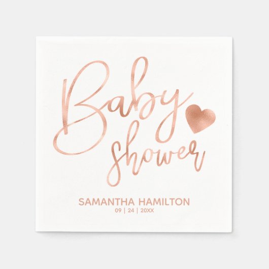 Chique gebeletterd Roos goudfolie blush Baby showe Servet (Voorkant)