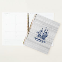 Chique gebleekt hout & marineblauw windzeilboot planner