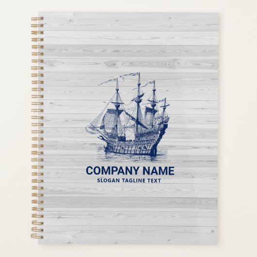 Chique gebleekt hout & marineblauw windzeilboot planner (Voorkant)