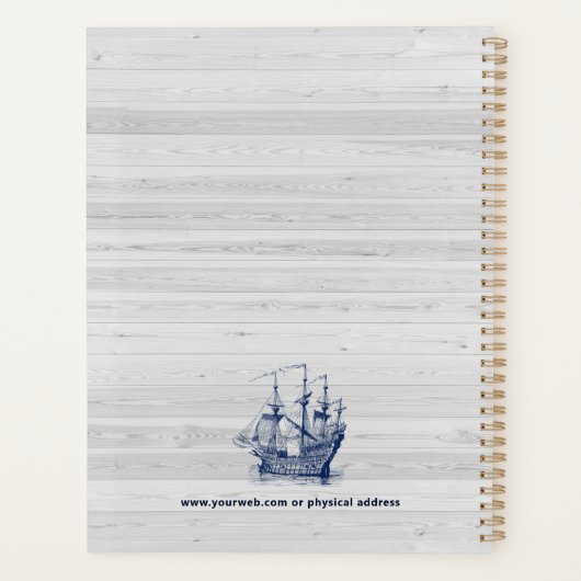Chique gebleekt hout & marineblauw windzeilboot planner (Achterkant)