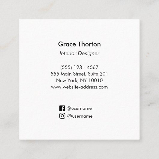 Chique gebleekte hout kustinterieur ontwerper vierkante visitekaartje (Achterkant)