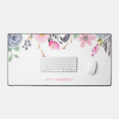 Chique Geborduurd Bloemmotief Met Initialen Bureaumat (Keyboard & Muis)
