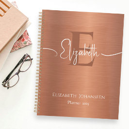Chique geborsteld koper metaal monogram wit script planner