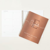 Chique geborsteld koper metaal monogram wit script planner (Display)