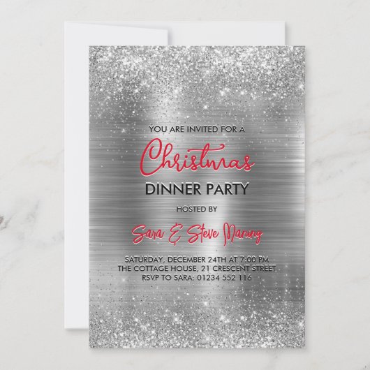 Chique geborsteld metaal zilveren faux glitter Ker Kaart (Voorkant)