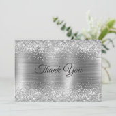 Chique geborsteld metaal zilveren nama glans bedankkaart (Staand voorkant)