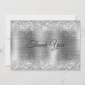 Chique geborsteld metaal zilveren namaak glitte bedankkaart (Voorkant)
