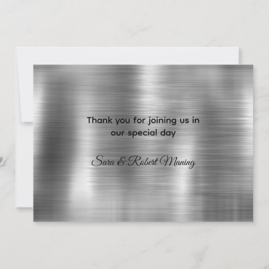 Chique geborsteld metaal zilveren namaak glitte bedankkaart (Achterkant)