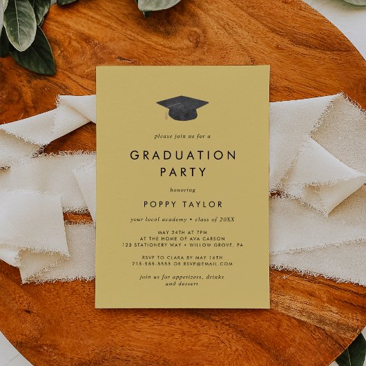 Chique geel Afstudeerder Pet Graduation Party Kaart