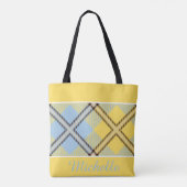 Chique geel blauw plaid tartan gepersonaliseerde n tote bag (Achterkant)