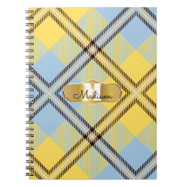 Chique Geel Blauw Schotse Ruit Gouden Monogram Scr Notitieboek
