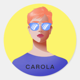 Chique geel en classy vrouw ronde sticker