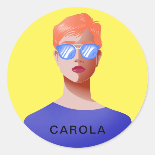 Chique geel en classy vrouw ronde sticker (Voorkant)