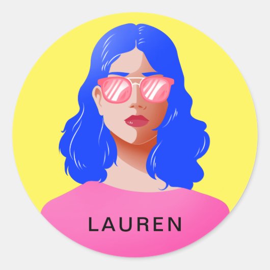 Chique geel en classy vrouw ronde sticker (Voorkant)