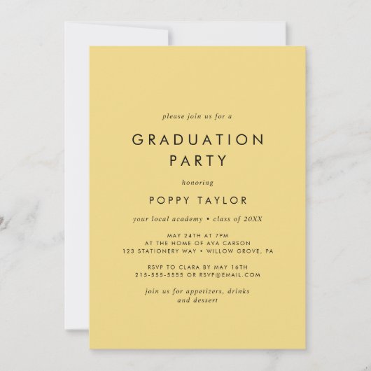 Chique Geel Graduation Party Kaart (Voorkant)