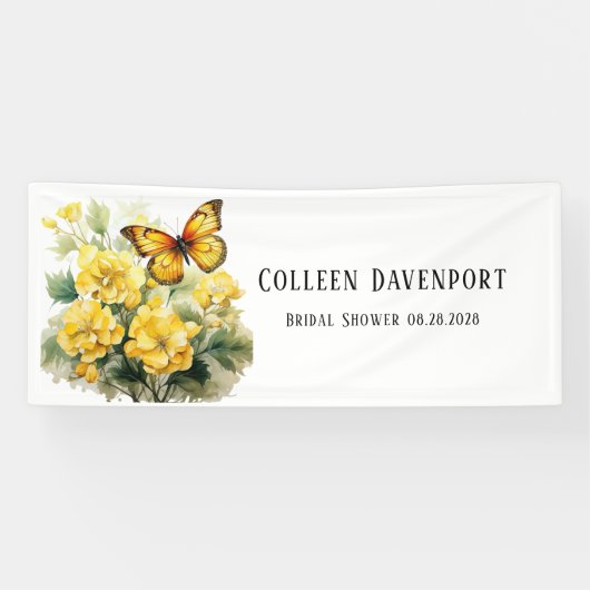 Chique geel Hydrangea vlinder Vrijgezellenfeest Spandoek (Horizontaal)