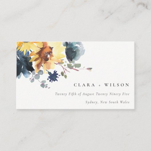 Chique Geel Marine Zonnebloem Bloemen Bruiloft Web Informatiekaartje (Voorkant)