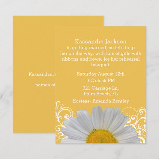Chique geel met Daisy Bridal Shower Uitnodiging (Voorkant / Achterkant)