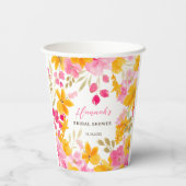 Chique  geel roze bloemige waterverf bruids papieren bekers (Achterkant)