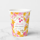 Chique  geel roze bloemige waterverf bruids papieren bekers (Voorkant)