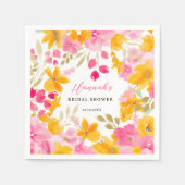 Chique geel roze bloemige waterverf bruids servet (Voorkant)