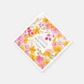 Chique geel roze bloemige waterverf bruids servet (Hoek)